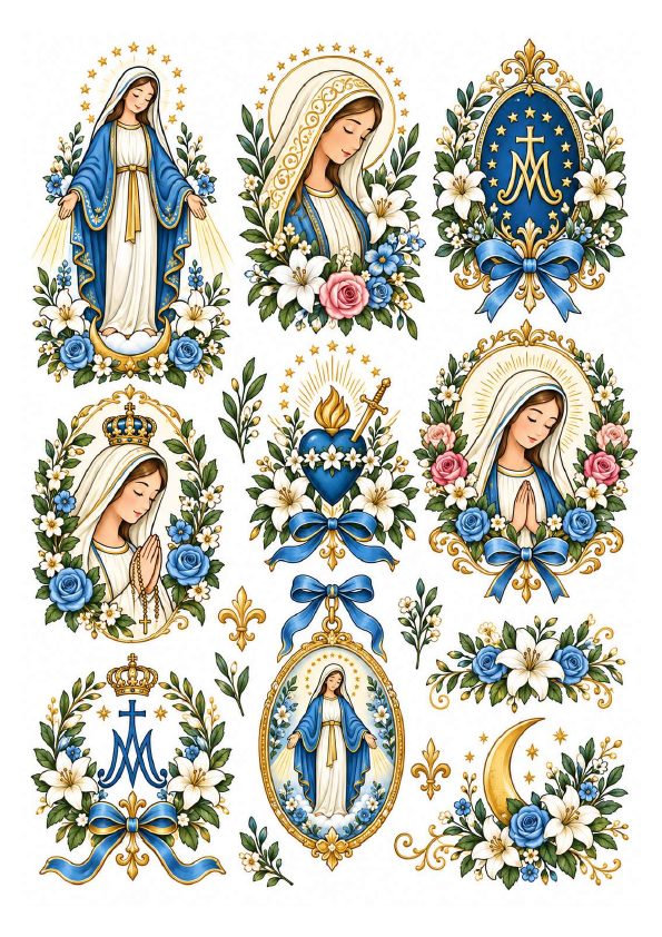 Folha de artes religiosas para decalque