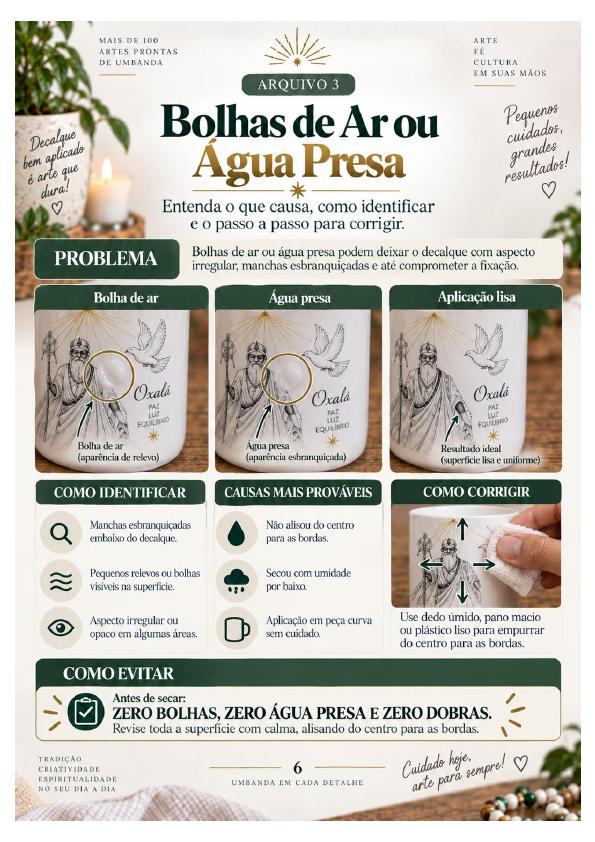 Página do Guia de Erros e Soluções sobre bolhas de ar