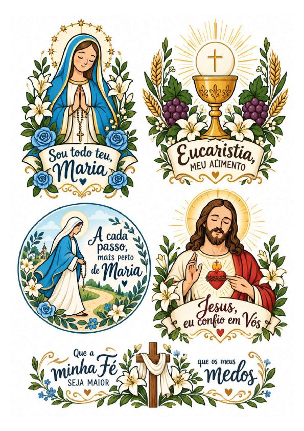 Folha com artes católicas prontas para imprimir