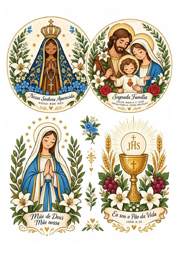 Folha com composições católicas florais