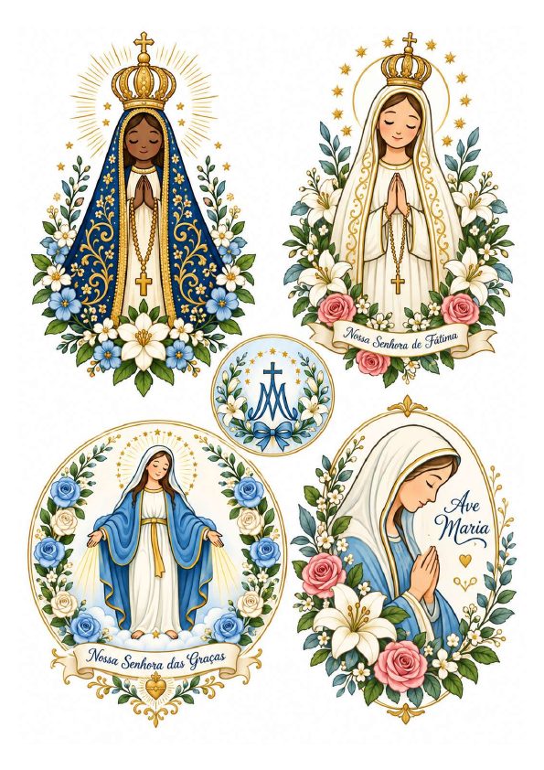 Folha com imagens de Nossa Senhora