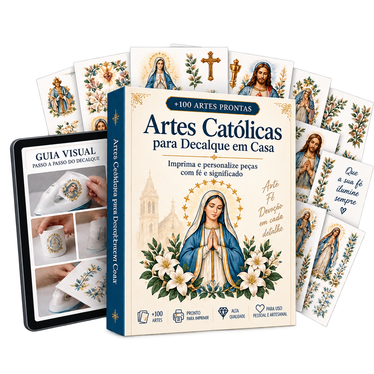 Mockup do plano com mais de 100 artes católicas prontas