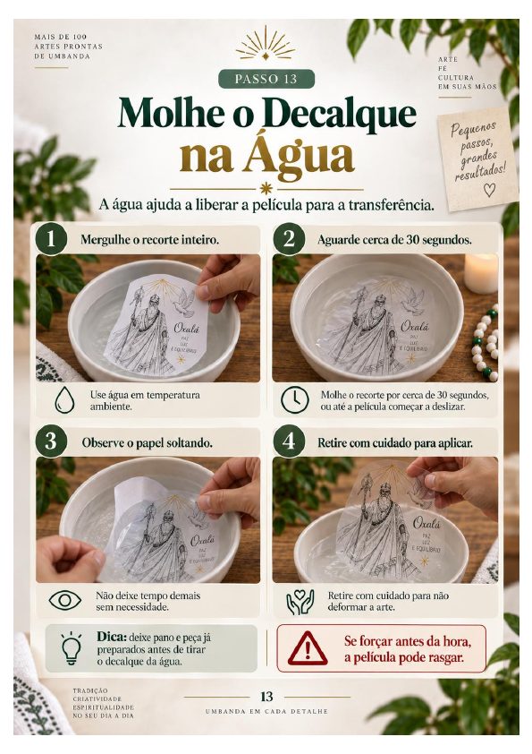 Página visual sobre como molhar o decalque