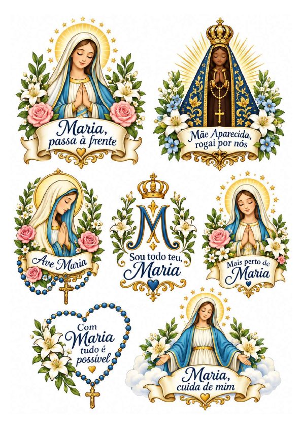 Folha com frases e imagens de Nossa Senhora